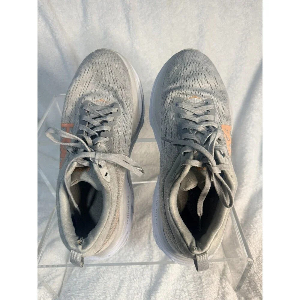 Hoka Bondi 8 Shoes M Size 8.5 Wide Gray Pink Harbor Mist Lunar Rock Running - Picture 7 of 9